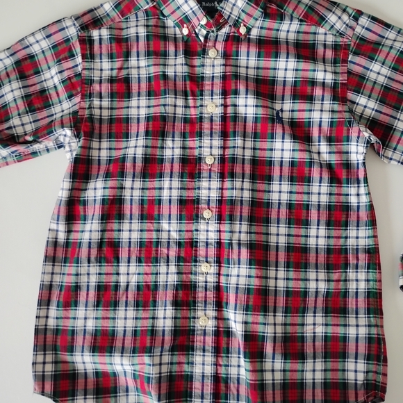 Ralph Lauren Button Down Poplin Red Shirt Plaid Classic Preppy Size Boys Small/8 - Picture 4 of 10